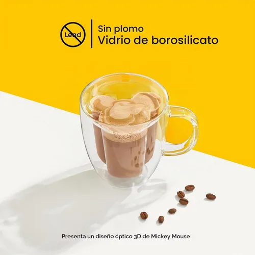 Vista 5 de JoyJolt Disney - Juego de 2 tazas de vidrio 3D de Mickey Mouse, tazas de café de vidrio de doble pared aisladas de 10 onzas con diseño 3D, juego