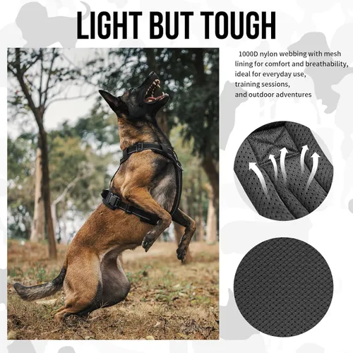 Vista 4 de OneTigris - Arnés para perro, chaleco para perro con acolchado suave sin tirones, nylon ajustable táctico de alta resistencia para perros medianos