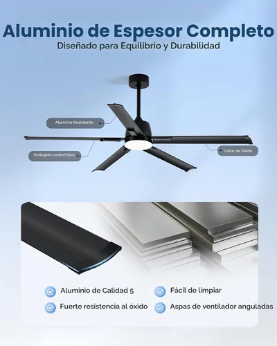 Vista 3 de Ventilador de techo al aire libre inteligente de 62 pulgadas con luz, 5 Negro