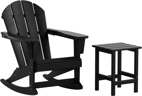 Vista 13 de Malibu - Sillas mecedoras Adirondack para patio al aire libre con juego de mesa auxiliar, gris