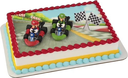 Vista 7 de DecoSet® Mario Kart™ Adorno para Pastel, Decoración de Pastel de 3 Piezas con Adornos de Kart de Carreras y Decoración de Bandera a Cuadros, Karts