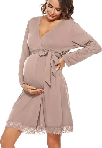 Vista 7 de SWOMOG Women's Maternity Nursing Robe Pregnancy Breastfeeding Bathrobes 3 in 1 Labor Delivery Nightgown Negro (Long Sleeve-Black)