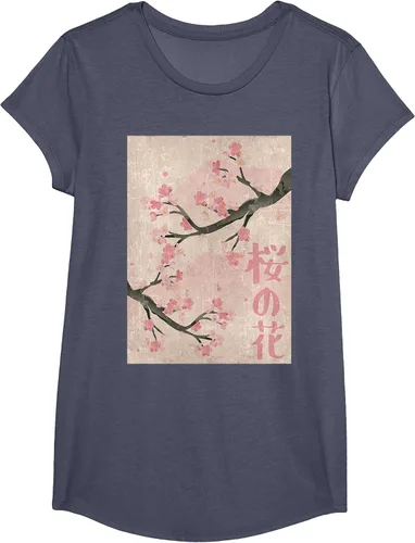 Vista 65 de Cherry Blossom Japanese Vintage Woodblock Japan Pink Sakura T-Shirt Asphalt Grey
