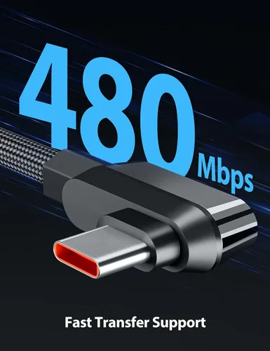 Vista 5 de iMangoo Cable USB C de 6 pies para Xiaomi 120W de carga rápida, 6A tipo C, cable de nailon trenzado de ángulo recto USBC a USB A cargador
