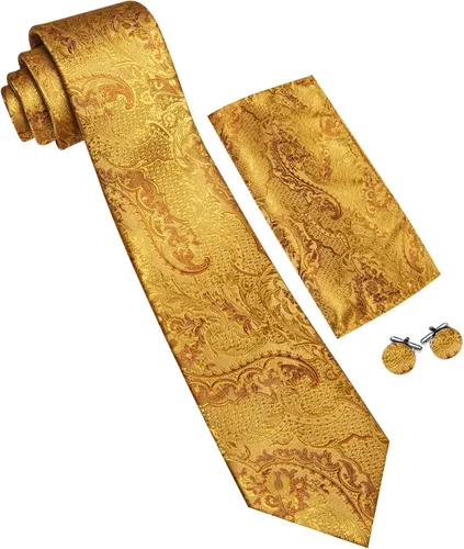 Vista 43 de Barry.Wang - Juego de corbata de seda para hombre, diseño de cachemira, pañuelo y gemelos de bolsillo