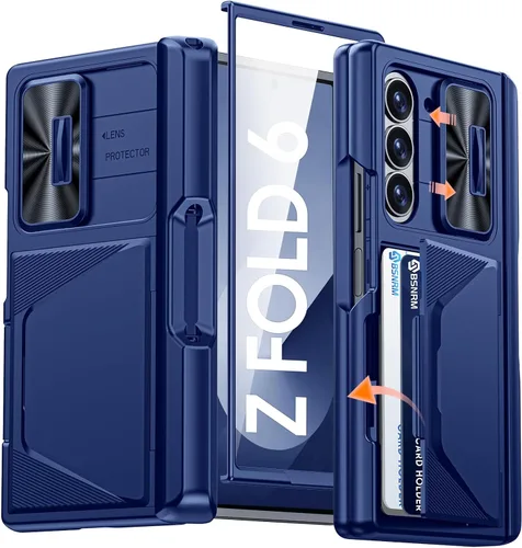 Vista 10 de Funda para Samsung Galaxy Z Fold 7 con tarjetero con bloqueo RFID, cubierta de lente deslizante integrada y protección de bisagra y protector