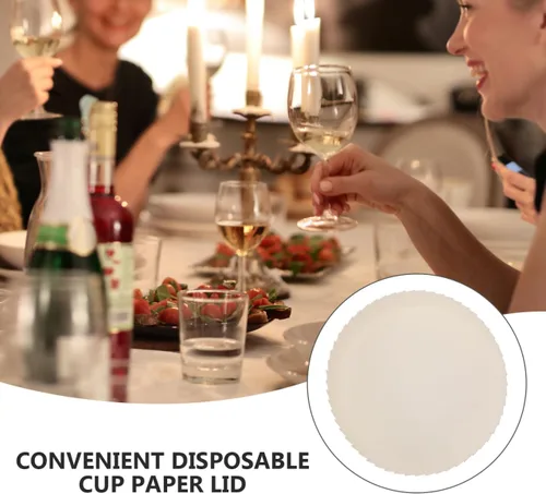 Vista 8 de Angoily Cubierta desechable para vasos de papel, 100 tapas blancas de 3.54 pulgadas, cubierta de copa de vino, protector de bebidas de café