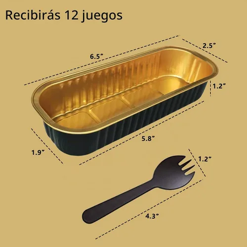 Vista 4 de Juego de 12 mini moldes para pan con tapas y cucharas, 200 ml, desechables, rectangulares, de aluminio con papel de aluminio, para hornear pasteles