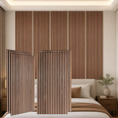 Vista 8 de Paquete de 5 paneles acústicos grandes de madera para pared de 47.2 x 23.6 x 0.4 pulgadas, paneles decorativos insonorizados que absorben el sonido