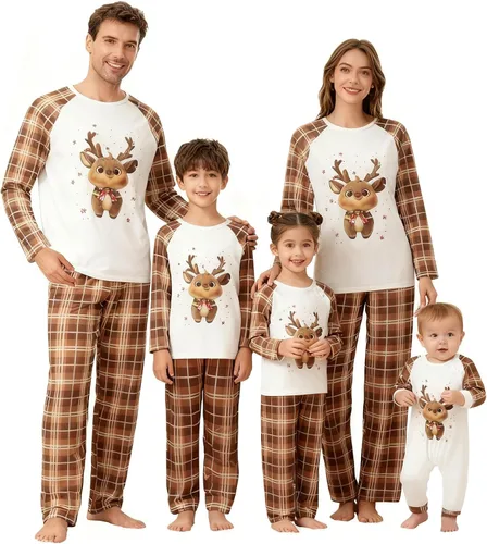 Vista 10 de OAKFashion Conjuntos de Pijamas Familiares de Navidad, Pijamas Familiares a Juego de Navidad Ropa de Dormir Pjs