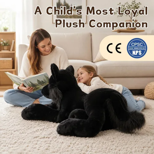 Vista 5 de MaoGoLan Peluche de lobo negro, lobo gigante de peluche para niños, 47
