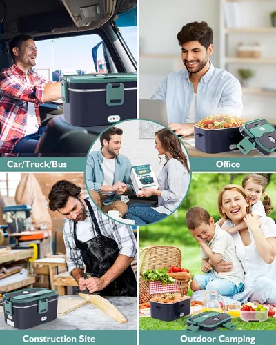 Vista 5 de Eocolz Fiambrera eléctrica calentador de alimentos 100 W, 1.8 L portátil calentado fiambrera para coche camión trabajo con contenedor de acero
