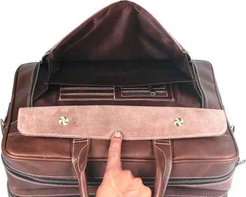 Vista 7 de Maletín de cuero genuino vintage hecho a mano para hombres, 17 pulgadas, maletín para computadora portátil, viaje de negocios, trabajo, mensajero