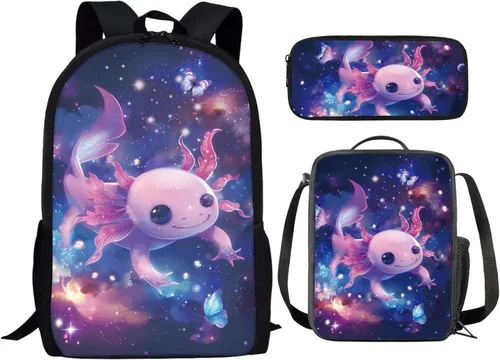 Vista 151 de HUGS IDEA Juego de 3 bolsas escolares con aislamiento térmico para el almuerzo, estuche para lápices