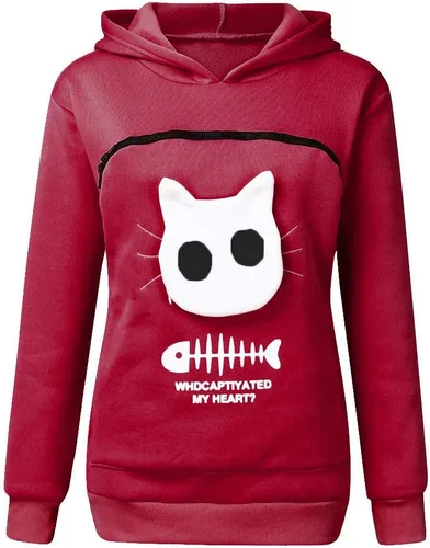 Vista 4 de Sudadera con capucha para mujer, diseño de gatito y cachorro, bolsa de animales, transpirable, para llevar al gato