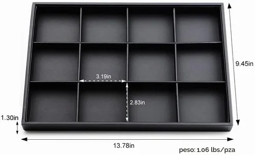 Vista 5 de Exhibición de joyería plana de 12 rejillas de cuero PU negro