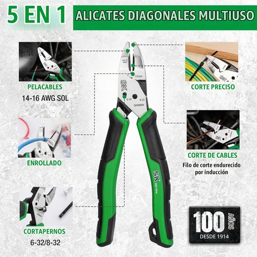 Vista 4 de SK Cortadores laterales multiusos de 7", alicates de corte diagonal 5 en 1