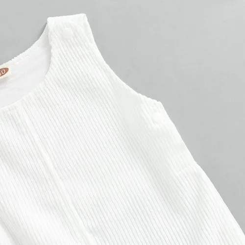 Vista 5 de Overol de pana con bolsillos para bebé sin mangas con botones con tirante color liso ropa de otoño para niños pequeños