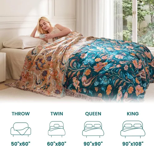 Vista 159 de MSGKV - Manta bohemia/primaveral de algodón para sofá y sala de estar, de gasa acogedora, de 50 x 60 pulgadas 50"x60" Cotton Throw, Woven Bird