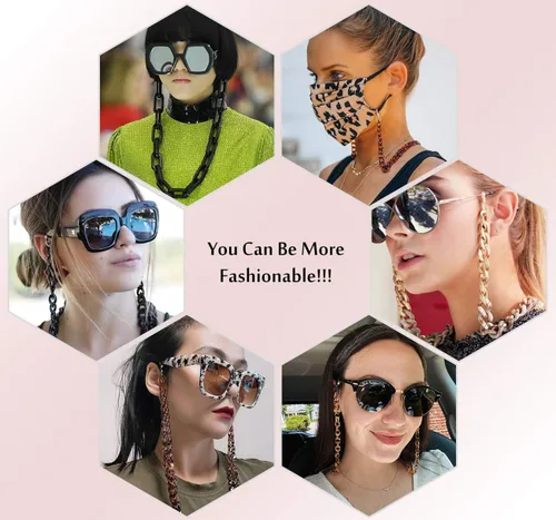 Vista 7 de Cadena para lentes y cubrebocas, para mujer, con clips, collar de acrílico para sujetar lentes de sol