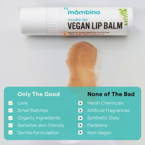 Vista 4 de Mambino Organics Kissable Lips - Bálsamo labial vegano, hidratante labial de pomelo rosa brillante, cuidado labial hidratante a base de plantas