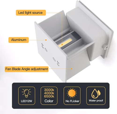 Vista 5 de Mille Lucciole Paquete de 2 lámparas de pared para exteriores de 12 W, para exteriores e interiores, apliques de pared LED blancos modernos, IP65