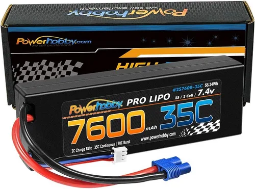Vista 4 de Powerhobby 2s 7.4v 7600mah 35c Lipo batería con enchufe EC3 2 celdas (paquete de 2)