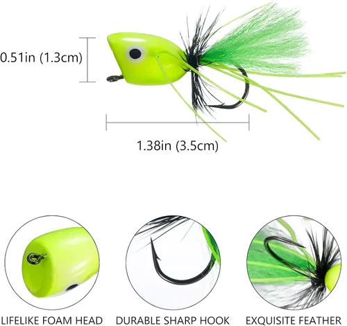 Vista 3 de BASSDASH Moscas Popper para pesca con mosca, lubina, perca, señuelos de pesca