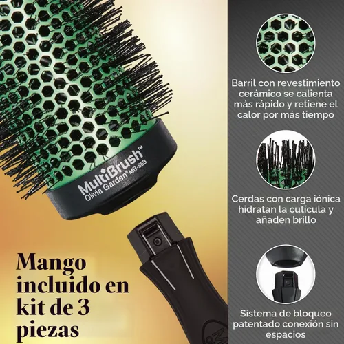 Vista 4 de Olivia Garden MultiBrush - Cepillo térmico desmontable no eléctrico con barril de cerámica
