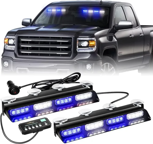 Vista 18 de XRIDONSEN Luces estroboscópicas de emergencia para salpicadero, advertencia intermitente de seguridad ámbar con controlador de pantalla digital