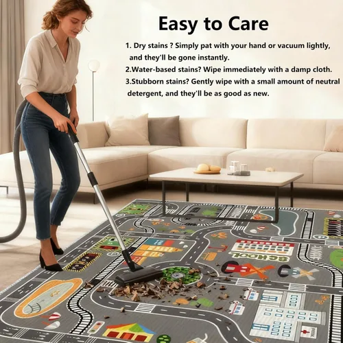 Vista 9 de Alfombra de juego para niños, ideal para jugar con autos y juguetes, alfombra educativa de carretera y tráfico para niños, alfombra divertida