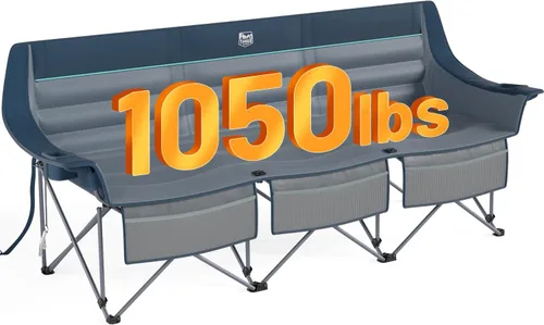Vista 20 de Timber Ridge Silla de campamento acolchada para 3 personas con portavasos y bolsillos, sillas de campamento plegables para exteriores, capacidad