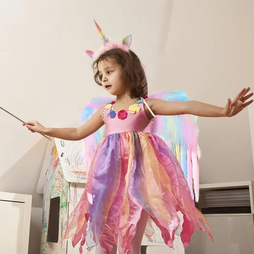 Vista 6 de Alas de unicornio con diadema para niñas alas de ángel de plumas accesorios de disfraz de Halloween decoraciones de cumpleaños