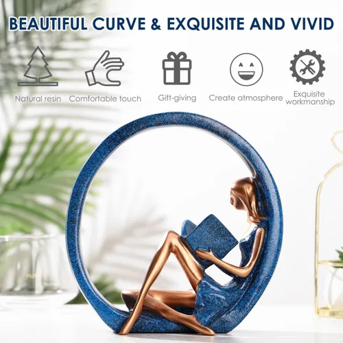 Vista 2 de Estatuas de resina para niña, estatua de yoga, escultura artística para estantería, adornos para lectores, profesores, decoración para sala