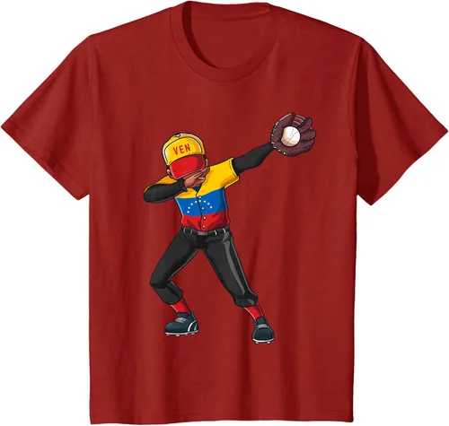 Vista 68 de Baseball Dabbing Venezuela Player Catcher Pitcher Hombres Niños Camiseta, Negro