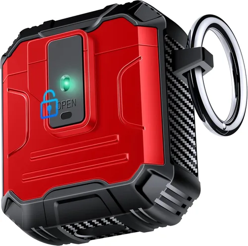 Vista 9 de Amoured AutoPOP - Funda para AirPods Pro de 1ª generación con cerradura y llavero, protección resistente de 360° y mecanismo de apertura de 1 clic