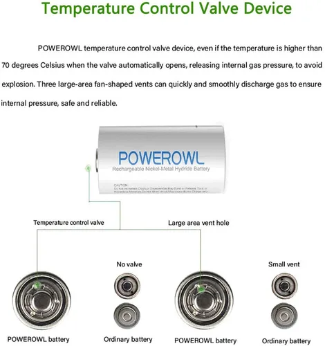 Vista 6 de POWEROWL Baterías recargables D de 10000 mAh de baja autodescarga, NiMH, precargadas, 4 unidades (Recharge Universal)
