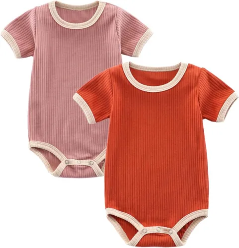 Vista 6 de Body de bebé, de manga corta, para niños y niñas, 100% algodón, unisex, con botones, paquete de 2