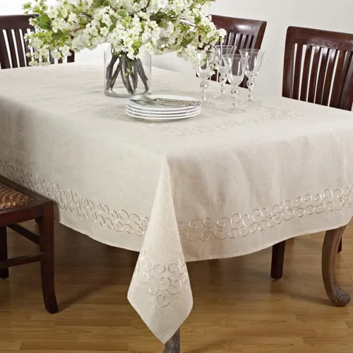 Vista 2 de SARO LIFESTYLE Swirling Collection - Mantel con diseño, 67 x 104 pulgadas, natural