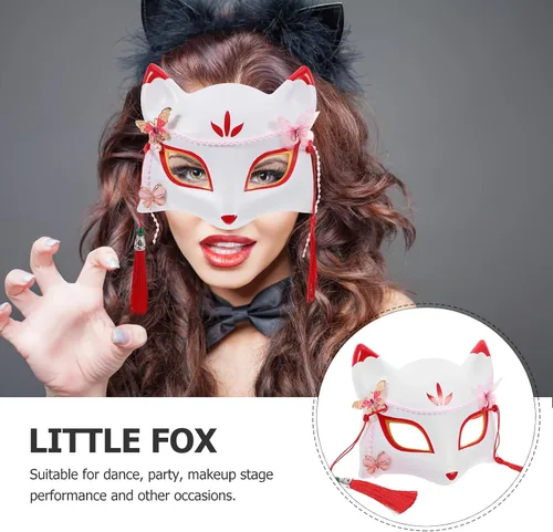 Vista 4 de SEWACC Máscaras tradicionales japonesas, máscara de zorro de anime japonés, zorro, cosplay, Kabuki, media cara para Halloween, fiesta de máscaras
