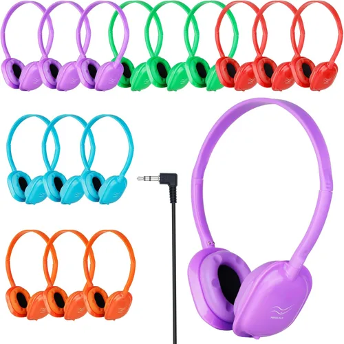 Vista 8 de Paquete de 10 auriculares para niños a granel para la escuela, auriculares al por mayor para estudiantes, adolescentes, niños, conector de 0.138 in