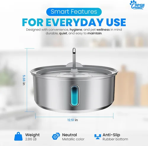 Vista 5 de Fuente de agua para perros de acero inoxidable, dispensador de agua automático grande de 8 litros para gatos, perros y otras mascotas, fuente