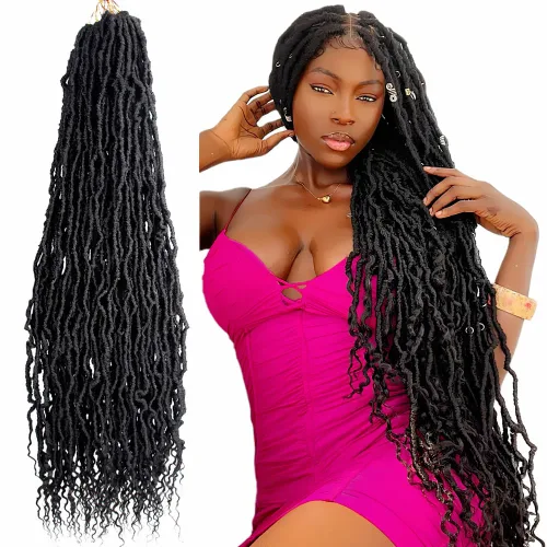 Vista 39 de BOHOBABE Rastas Sintéticas de Ganchillo de 10 Pulgadas, Rastas de Ganchillo Suaves Boho con Puntas Rizadas, Rastas Cortas de Diosa Bohemia de 1#