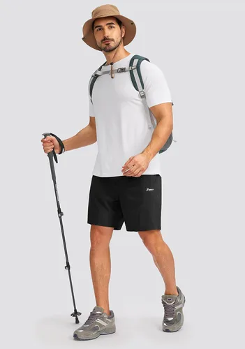 Vista 6 de Pudolla Pantalones cortos de senderismo para hombre, pantalones cortos de verano para viajes al aire libre para hombres con bolsillos con cremallera