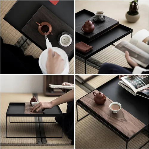 Vista 6 de Mesa de té Cofee Mesa de Centro para Sala moderna y minimalista mesa de té de oficina con madera rectangular y marcos de metal estables, para sala