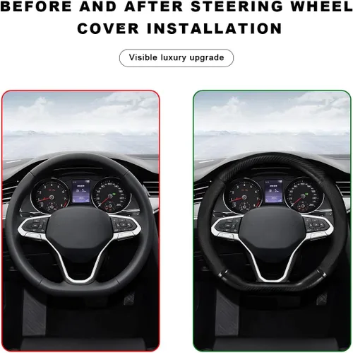 Vista 5 de Funda transpirable para volante de automóvil, fibra de carbono, resistente al desgaste, protector de volante en forma de D para un agarre cómodo