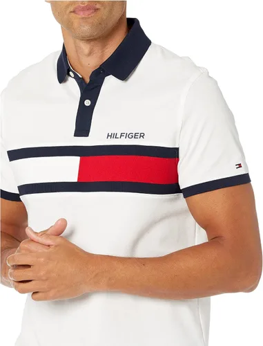 Vista 3 de Tommy Hilfiger Men's Short Sleeve Cotton Pique Flag Polo in Regular Fit