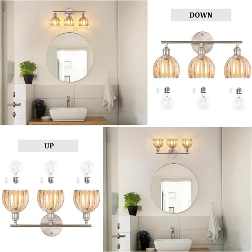 Vista 142 de Shenmoyl Lámparas de baño, lámpara de pared de 2 luces para tocador sobre espejo con pantalla de vidrio tulipán blanco para dormitorio, sala