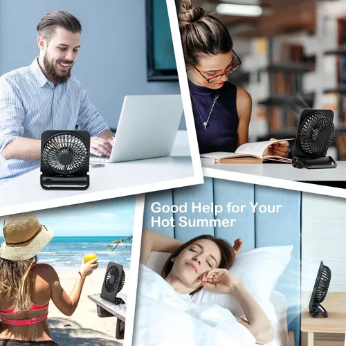 Vista 7 de EasyAcc Ventilador de escritorio pequeño, ventilador para cápsulas de sueño recargable, mini ventilador de escritorio silencioso de 2000 mAh
