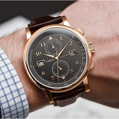 Vista 5 de LOBINNI Relojes de moda para hombre con acero inoxidable impermeable automático reloj de maquinaria para hombre, fecha automática semana